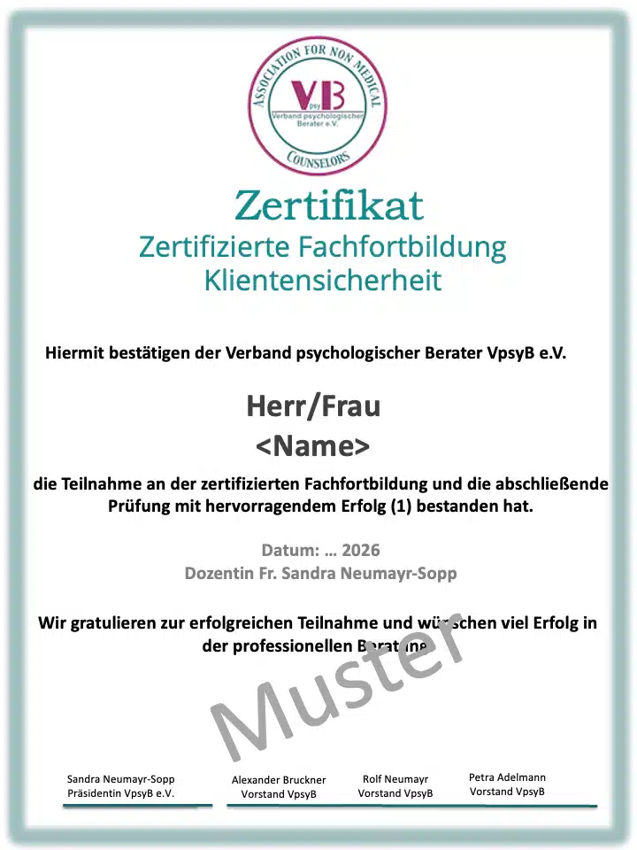 Fachfortbildung VpsyB Zertifikat Muster